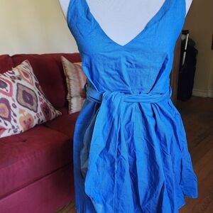 Blue Sleeveless Halter Mini Sundress